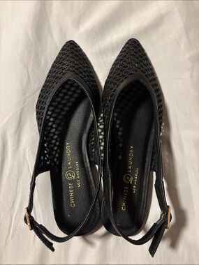 Chinese Laundry Black Mesh Pointed Slingback Flats